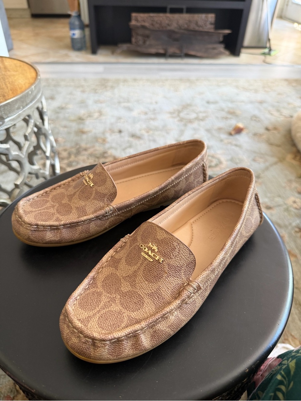 Coach Signature Brown Leather-Trim Driving Moccasins